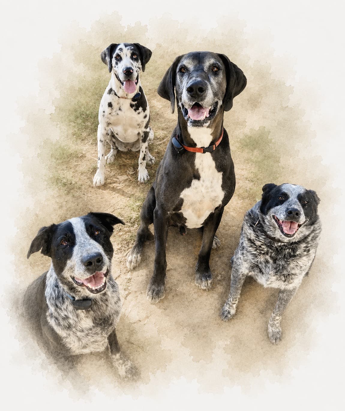 Slick, Solē, Sargent and Sahara looking up at the camera together